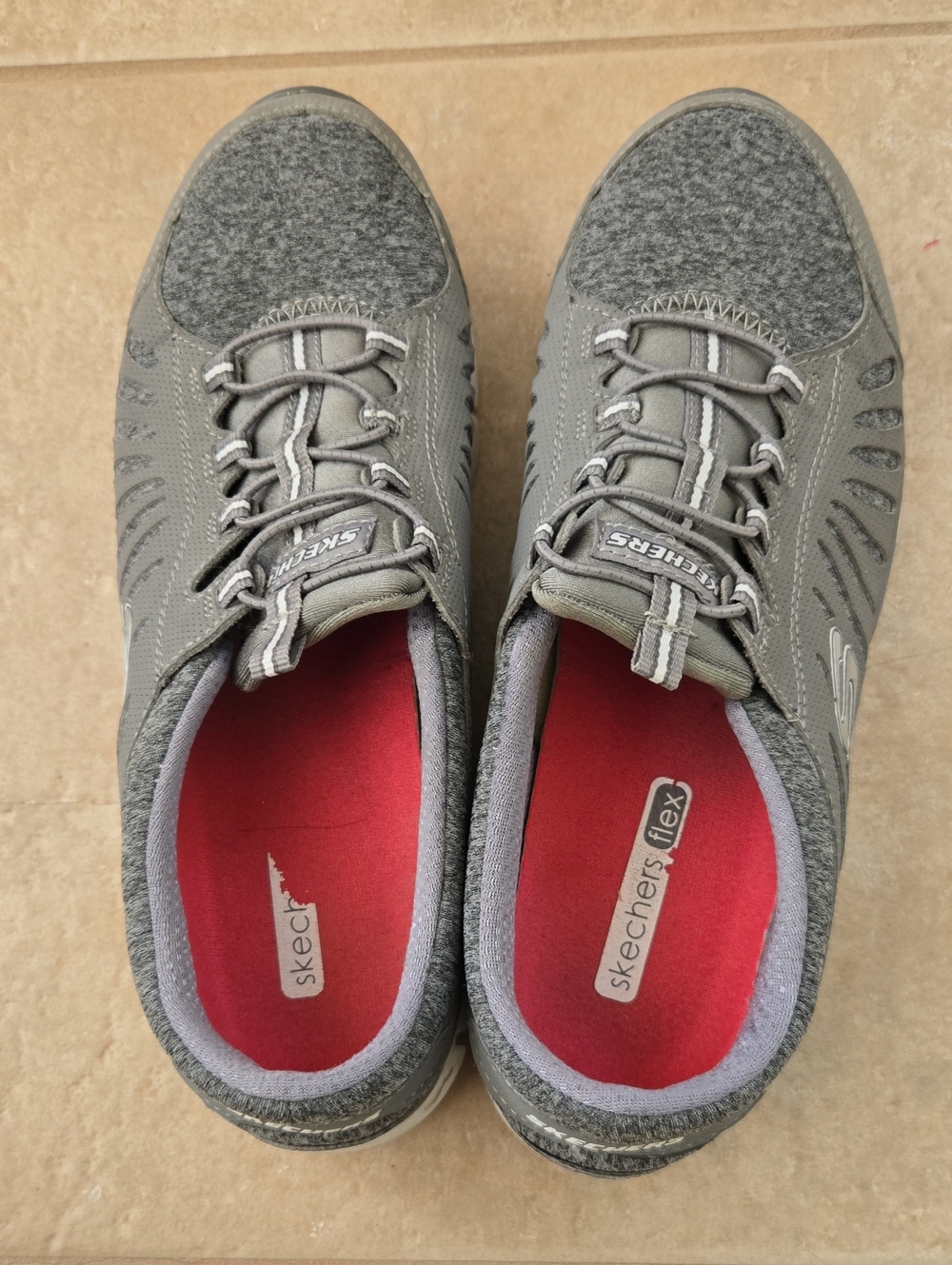Skechers Women's Gray Slip-On Sneakers with Red Insole